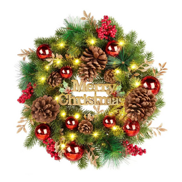 Couronne de Noël 40cm Guirlande de Noël Lumineuse Décoration de Noël pour Porte d'entrée Festival de Noël Décoration de la Maison